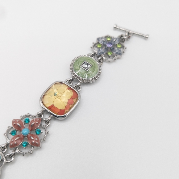 Napier Silver Tone Multicolored Jeweled Floral Bracelet - Picture 3 of 5